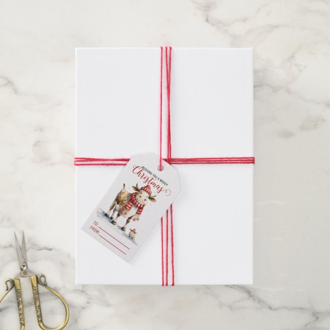 Jul Cow Pun Presentetikett (Med Snöre)