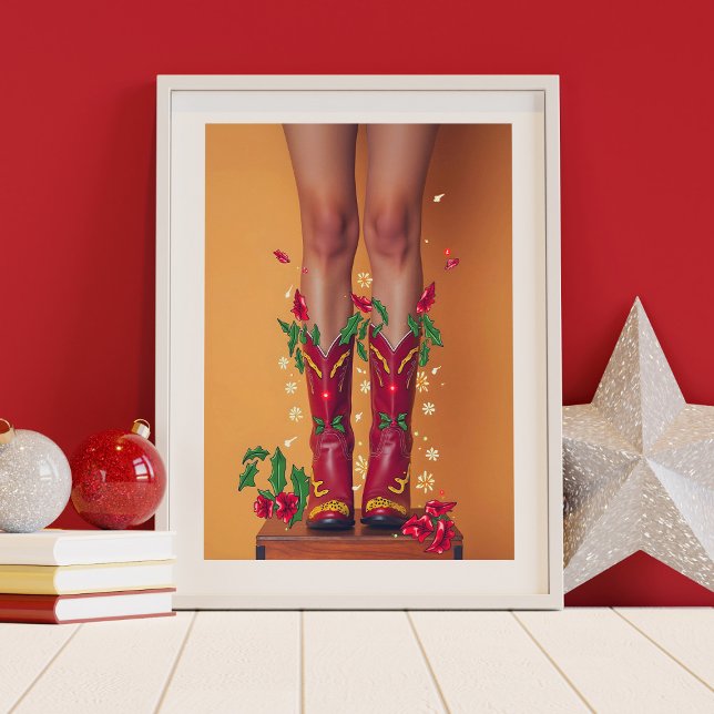 Jul Cowboy Boots Poster Wall Art (Christmas cowboy boots wall art poster design.  Multiple sizes available.)
