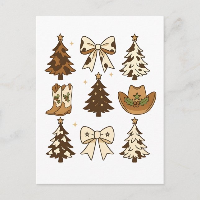 Jul Cowboy Boots Westerna Santa Julafton Meddelande Vykort (Framsida)
