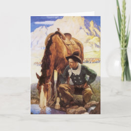 Jul, Cowboy vaktar hans häst av NC Wyeth Helgkort