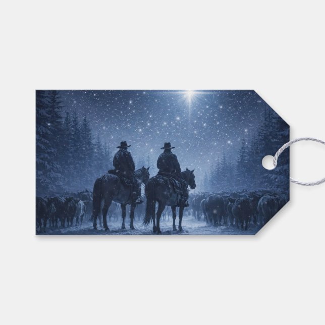 Jul Cowboys Nötkreatur Semester Presentetikett (Framsidan (Horisontell))
