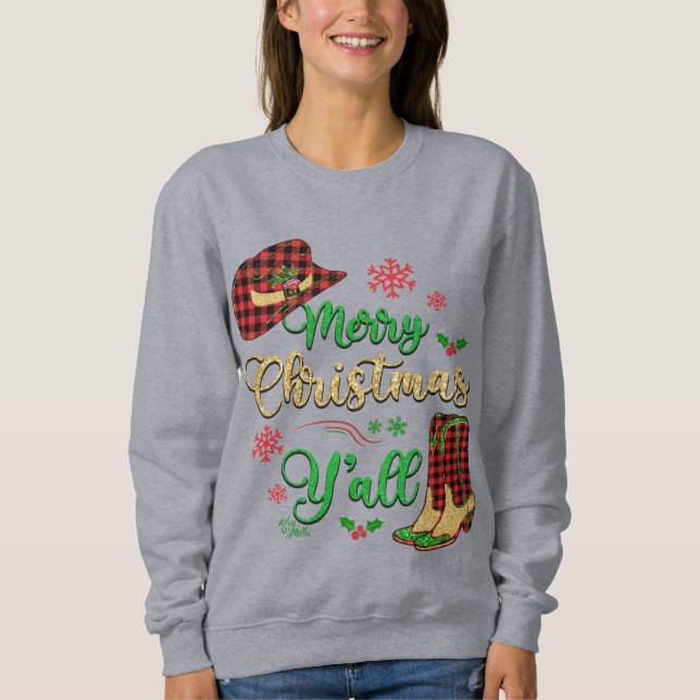 Jul Cowgirl Hat & Boots Sweatshirt T Shirt (Framsida)