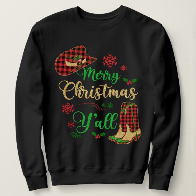 Jul Cowgirl Hat & Boots Sweatshirt T Shirt (Design framsida)