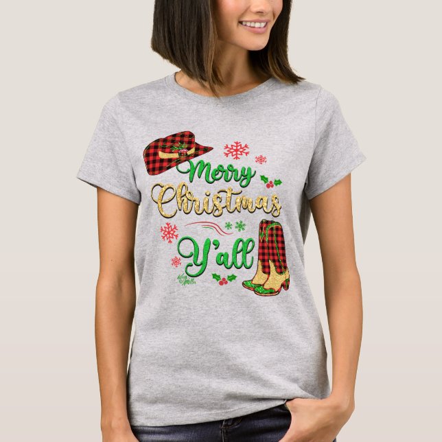 Jul Cowgirl Hat & Boots T-Shirt (Framsida)