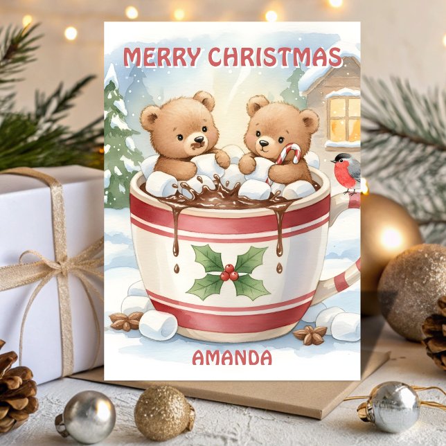 Jul Cozy Kakao Björnar för Barn Helgkort (Skapare uppladdad)