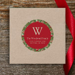 Jul Cranberry Greenery Mönster Adress Runt Klistermärke<br><div class="desc">Den här festliga juldekalen har en röd returadress i en vinter-grön vinter med våtfärg mönster på tranbär,  löv och sprit på gröntens bakgrund. Anpassa designen med ditt inledande mongram och namn i serieteckensnittet för grönt av blekar,  med adress nedan i sans serif.</div>