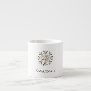 Jul Cream Grönt Guld Snowflake Namn Espressomugg