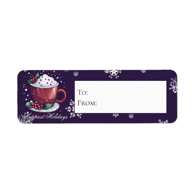Jul Cup Hot Chocolate | Lila present Returadress Etikett (Framsidan)