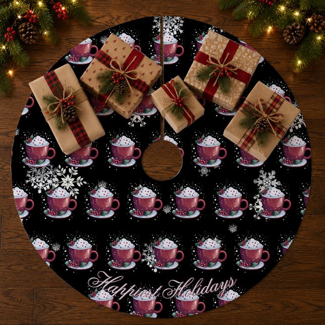 Jul Cup Hot Chocolate | Svart Julgransmatta Fleece (Christmas Cup of Hot Chocolate | Black Tree Skirt)