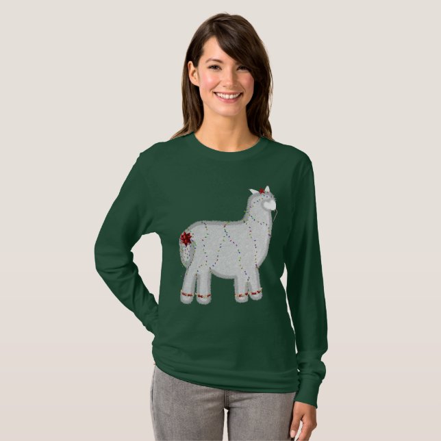 Jul Cute Alpaca Feliz Navidad T Shirt (Hel framsida)