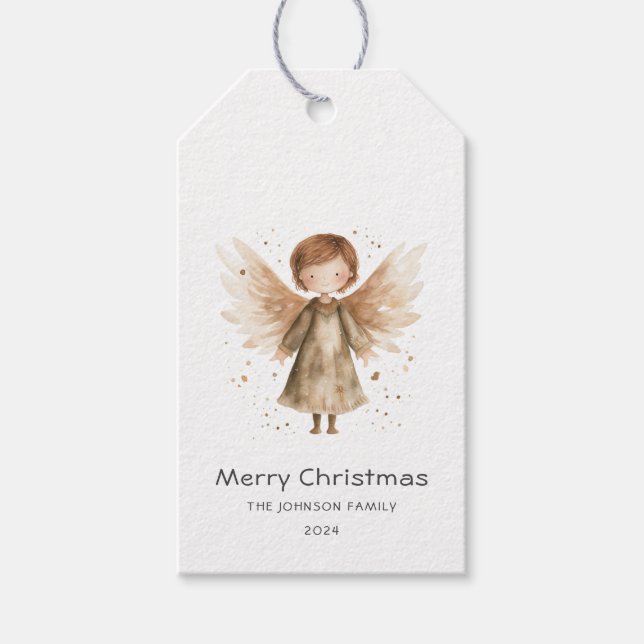 Jul Cute Beige Boho Baby Angel Presentetikett (Framsidan)