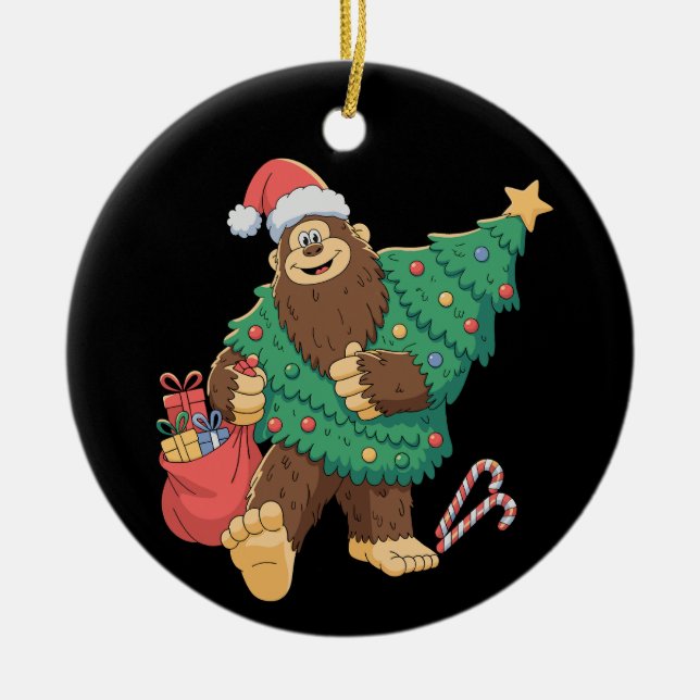 Jul Cute Bigfoot Sasquatch Julafton Träd Ljus Julgransprydnad Keramik (Framsidan)