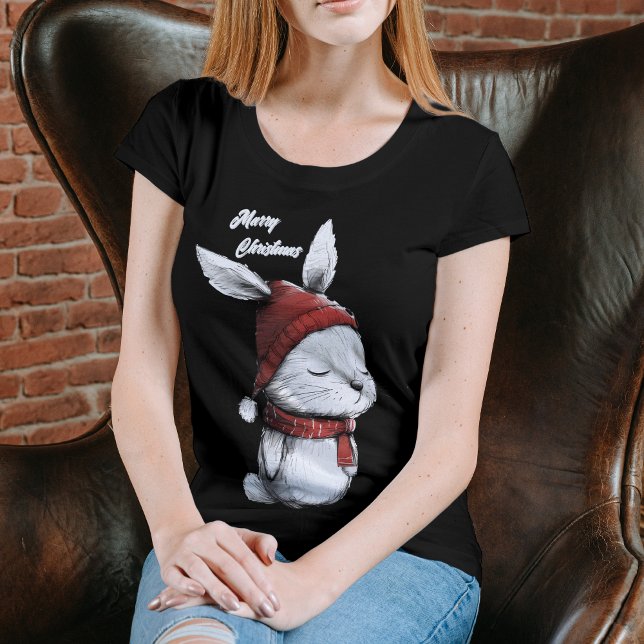 Jul Cute Bunny Red Hat T Shirt (Skapare uppladdad)