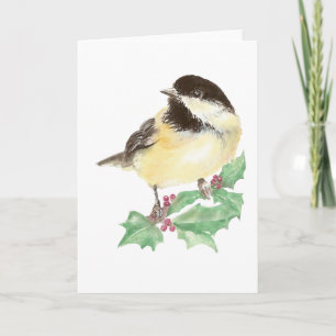 Jul Cute Chickadee, Bird, Holly Wildlife Helgkort