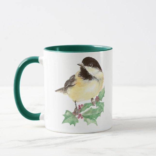 Jul Cute Chickadee, Bird, Holly Wildlife Mugg (Vänster)