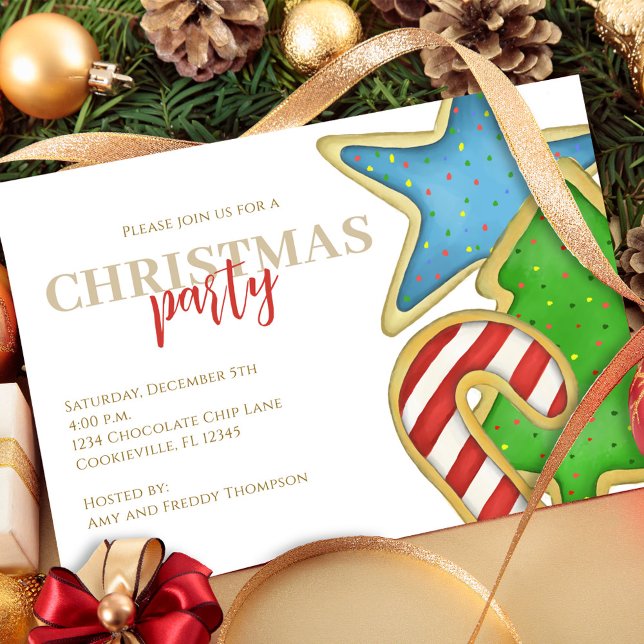 Jul Cute Colorful Cookies Whimsical Party Inbjudningar (Christmas whimsical colorful cookie cutout invitation with watercolor cute cookies. )