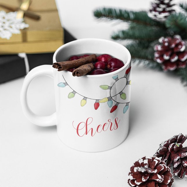 Jul Cute Colorful Ljus Calligraphy Cheers Kaffemugg (Christmas holiday colorful whimsical lights with stylish calligraphy. )