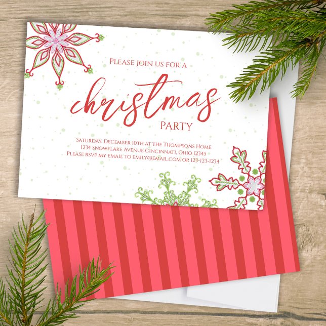 Jul Cute Colorful Winter Snowflake Whimsical Inbjudningar (Christmas party whimsical cute colorful snowflakes invitation. )