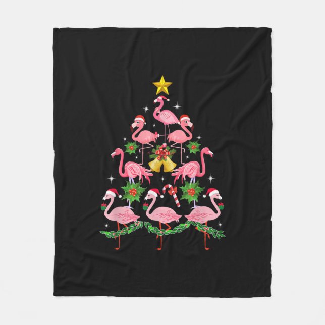 Jul - Cute Flamingo Julgran Fleecefilt (Framsidan)