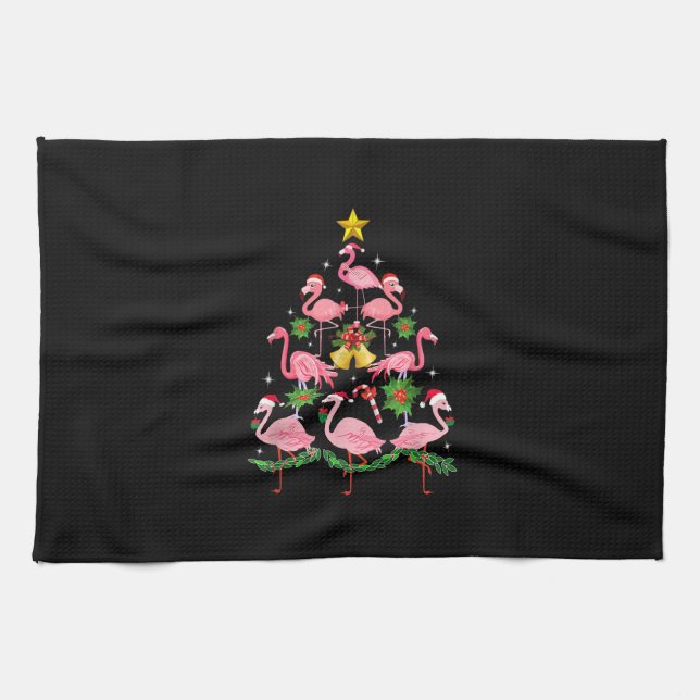 Jul - Cute Flamingo Julgran Kökshandduk (Horisontell)