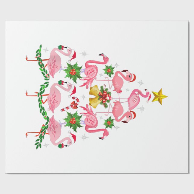Jul - Cute Flamingo Julgran Presentpapper (Platt)