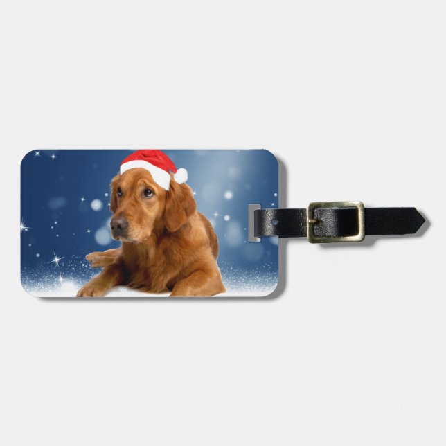 Jul Cute Golden Retriever Hund Santa Hat Snö Bagagebricka (Horisontell Framsida)