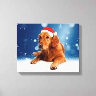 Jul Cute Golden Retriever Hund Santa Hat Snö Canvastryck