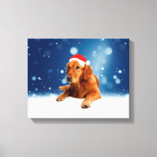 Jul Cute Golden Retriever Hund Santa Hat Snö Canvastryck
