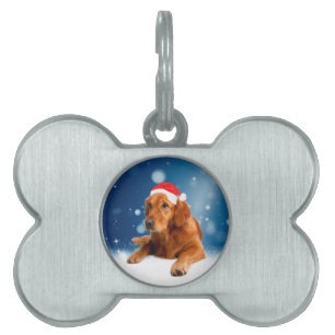 Jul Cute Golden Retriever Hund Santa Hat Snö ID-bricka Husdjur
