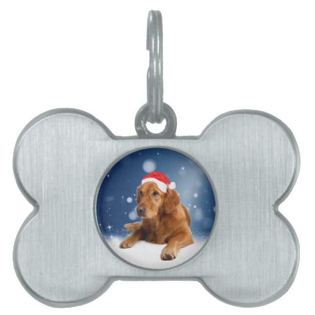 Jul Cute Golden Retriever Hund Santa Hat Snö ID-bricka Husdjur (Framsidan)