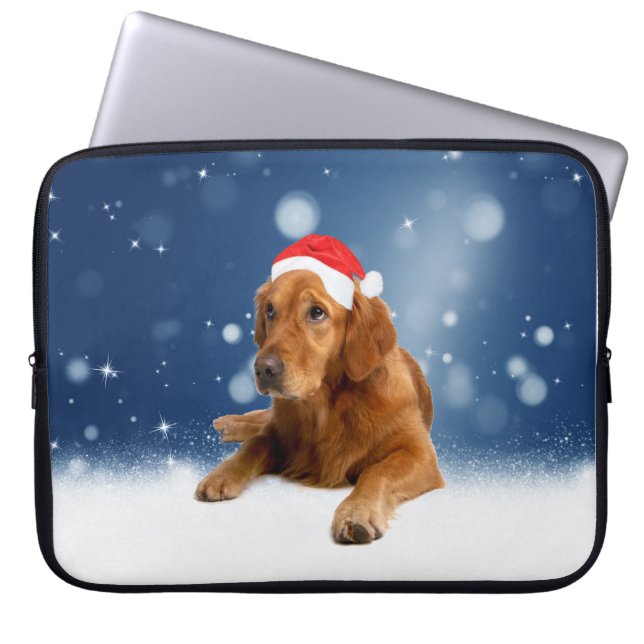 Jul Cute Golden Retriever Hund Santa Hat Snö Laptop Fodral (Framsidan)