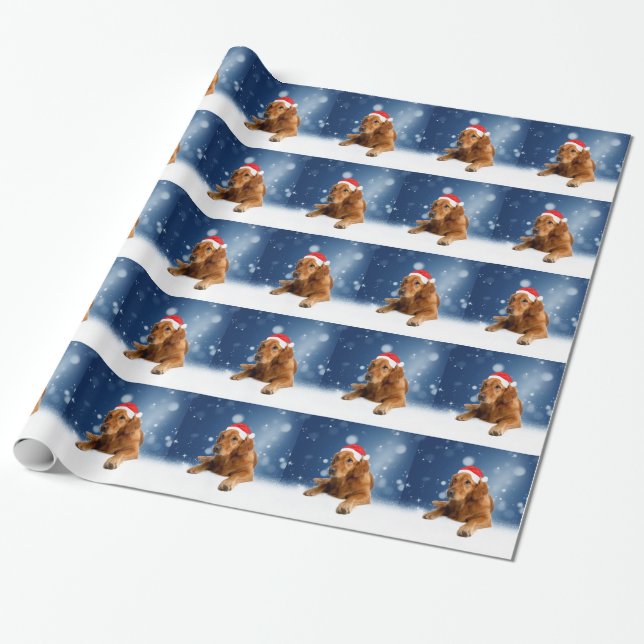 Jul Cute Golden Retriever Hund Santa Hat Snö Presentpapper (Utrullad)