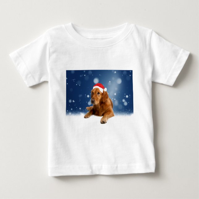 Jul Cute Golden Retriever Hund Santa Hat Snö T-shirt (Framsida)