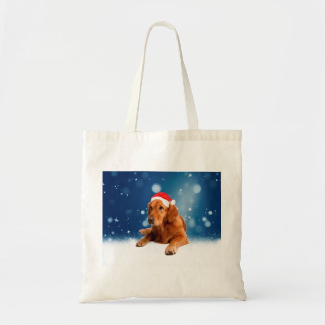 Jul Cute Golden Retriever Hund Santa Hat Snö Tygkasse (Framsidan)