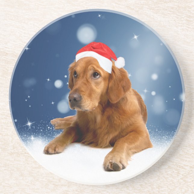 Jul Cute Golden Retriever Hund Santa Hat Snö Underlägg (Framsidan)