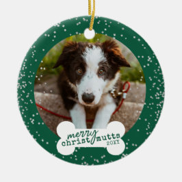 Jul Cute Grönt Sparkly Pet Hund Photo Julgransprydnad Keramik