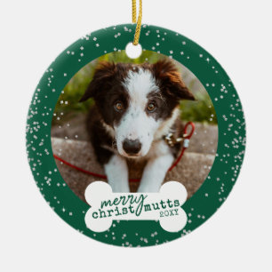 Jul Cute Grönt Sparkly Pet Hund Photo Julgransprydnad Keramik