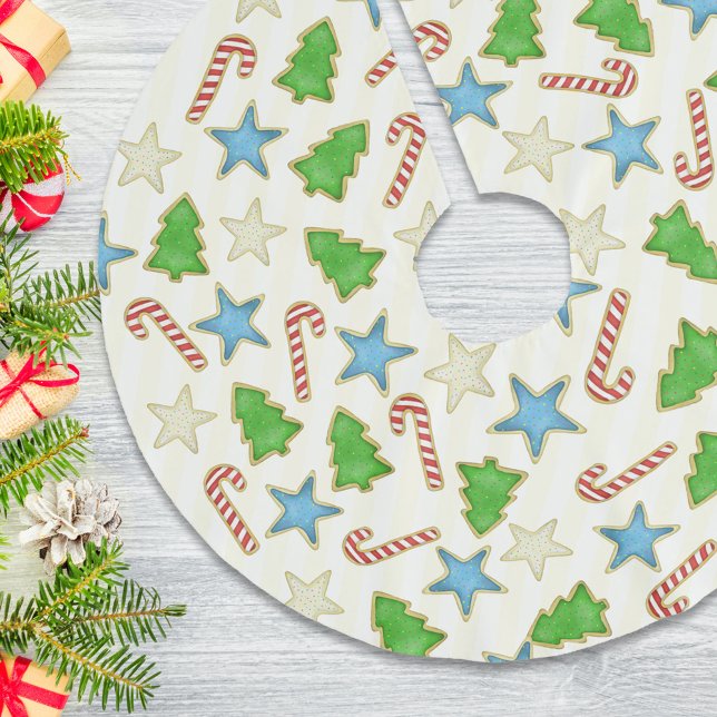 Jul Cute Helgdag Whimsique Cookie Cutouts Julgransmatta Borstad Polyester (Christmas holiday cookie cutout pattern tree skirt. )