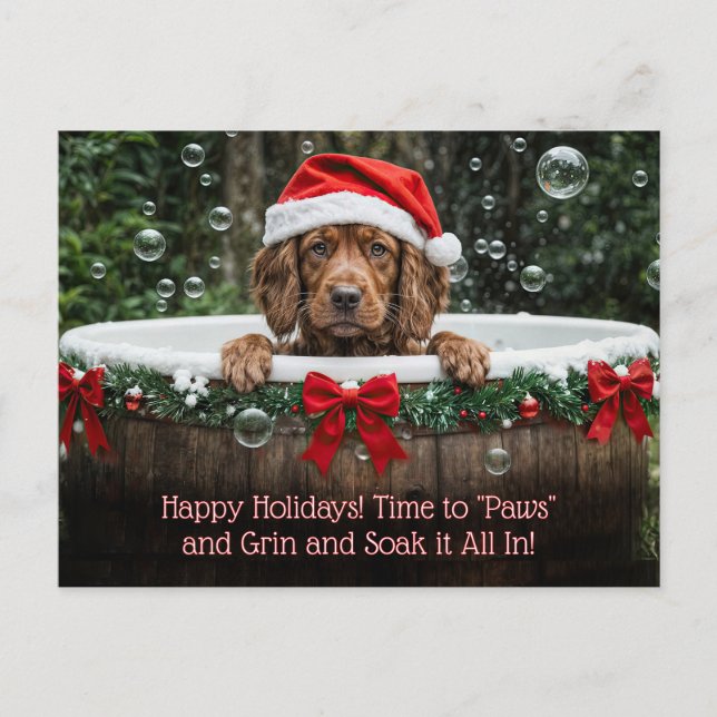 Jul Cute Hund Bubblebad Helg Vykort (Framsida)