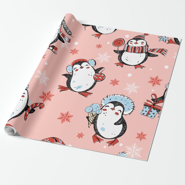 Jul - Cute Penguins Presentpapper (Utrullad)