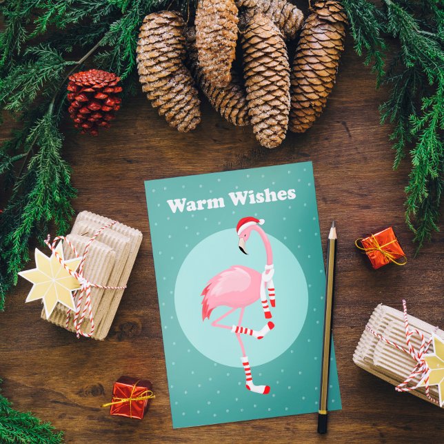 Jul Cute Rosa Flamingo Julkort (Skapare uppladdad)