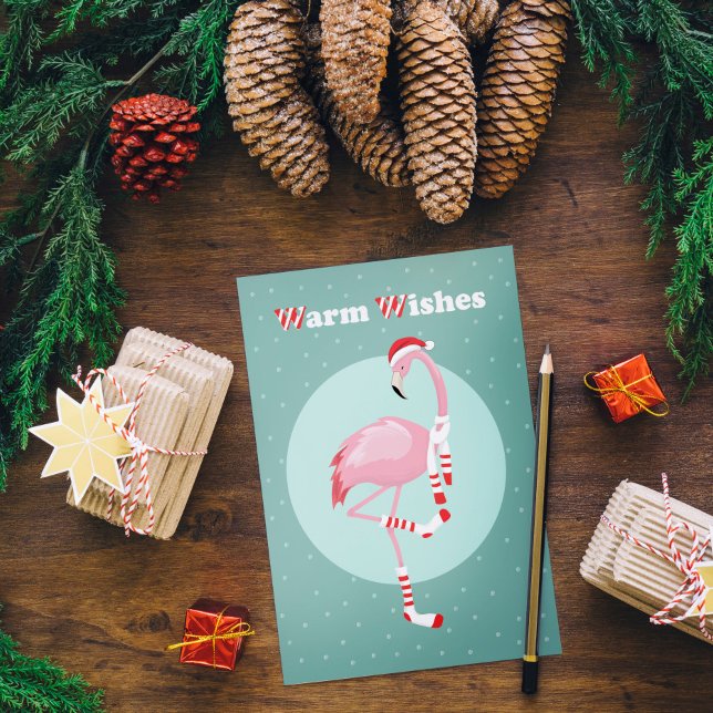 Jul Cute Rosa Flamingo Julkort (Skapare uppladdad)