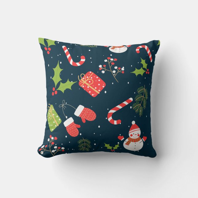Jul Cute Snögubbe Helgdag Mönster Kudde (Framsida)