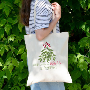 Jul Cute Winter Greenery Mistletoe Simple Tygkasse