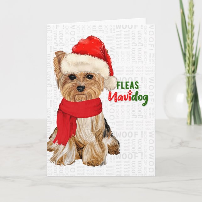 Jul Cute Yorkshire Terrier Fleas NaviDOG Helgkort (Framsida)