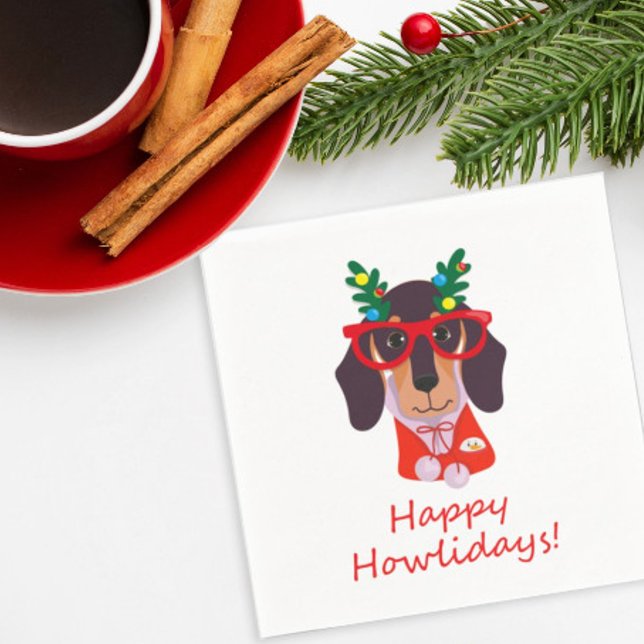 Jul Cuten Rolig Hund Dachshund Howlidays Fest Pappersservett (Skapare uppladdad)