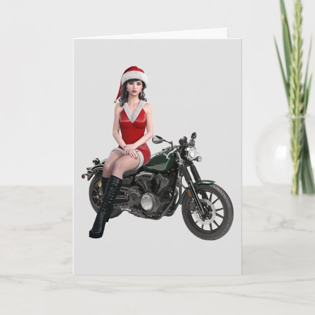 JUL CYKELSTER MOTORCYKEL Flicka GRATTULATIONSKORT Kort (Framsida)