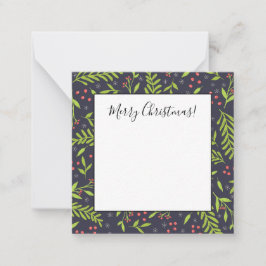 Jul Cypres Snöflingor Bär Röda Blommor Anteckningskort