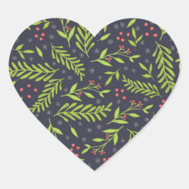 Jul Cypress Snöflingor Berries Red Flowers Hjärtformat Klistermärke