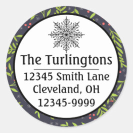 Jul Cypress Snöflingor Berries Red Flowers Runt Klistermärke